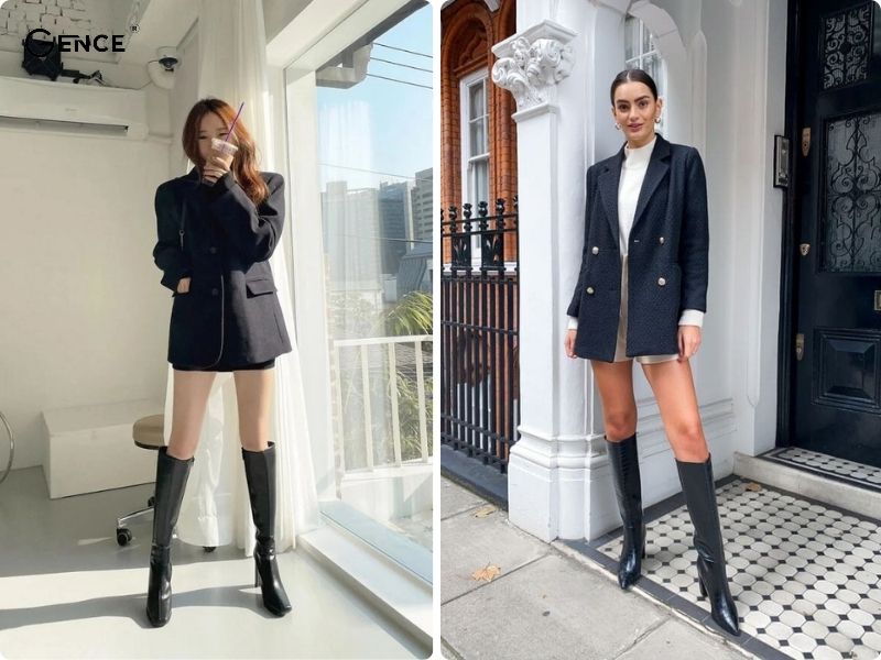 Diện đồ công sở cùng giày boot cổ cao cá tính, sành điệu