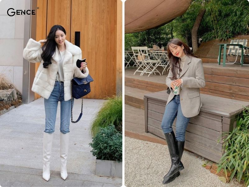 Phối boot nữ cổ cao với quần jean skinny hack dáng ấn tượng