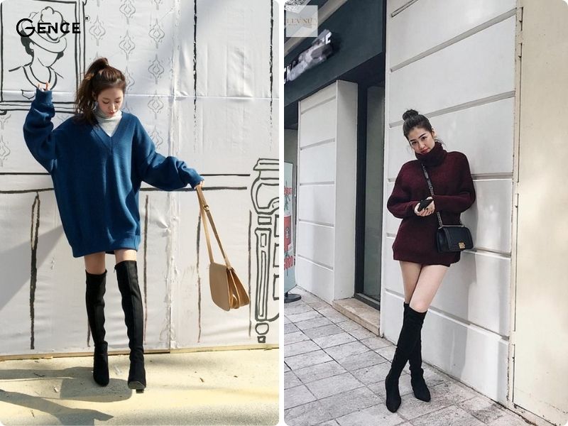 Diện style giầu quần cùng giày boot nữ cao cổ