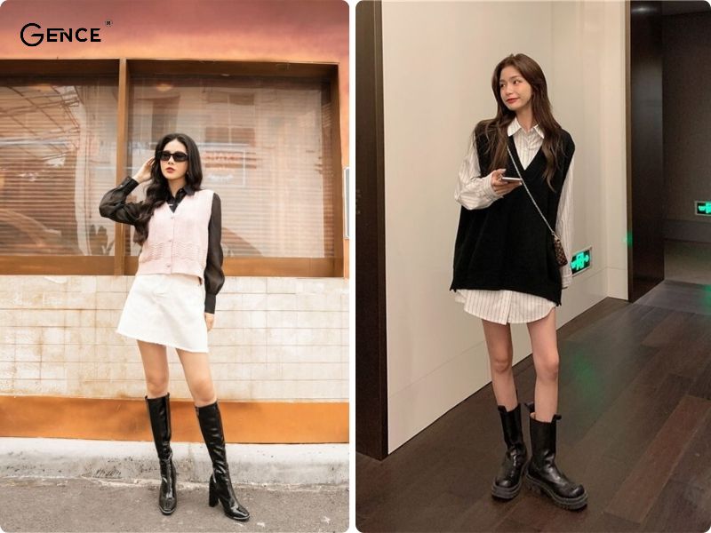 Phong cách layer phối cùng boot đen cao cổ