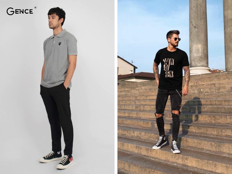 Cách phối đồ với giày cao cổ nam cùng áo phông