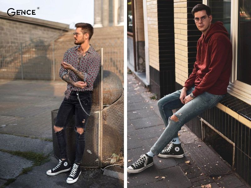 Cách phối đồ với giày cao cổ nam cùng quần jeans