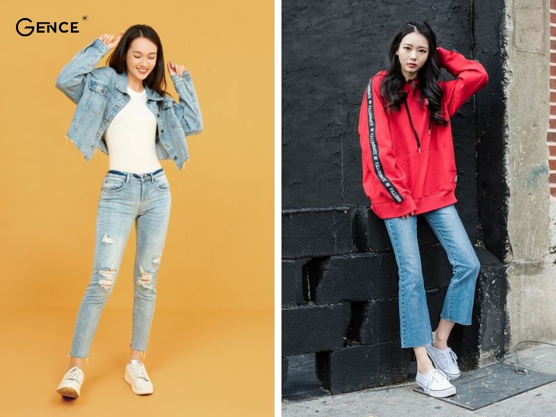 Giày trắng và quần jean tạo nên style sành điệu, thời trang