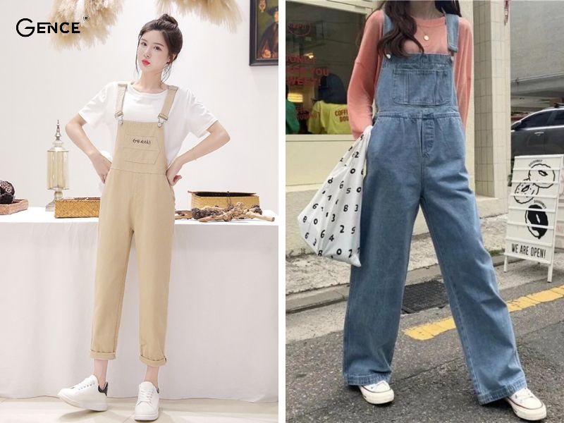 Cách phối đồ với giày thể thao trắng nữ cùng yếm năng động