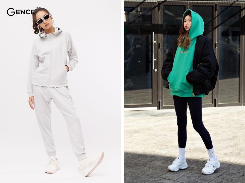 Theo đuổi style sporty-chic với giày trắng và áo hoodie