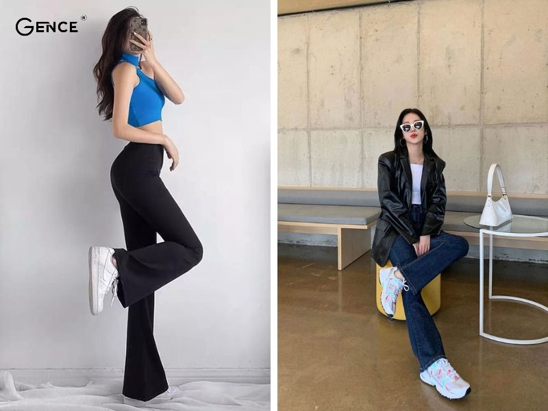Cá tính với style quần ống loe và sneaker trắng