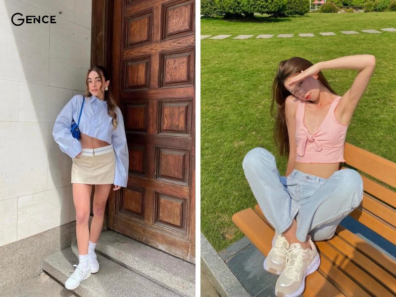 Cô nàng ưa thích style croptop mix với sneaker trắng