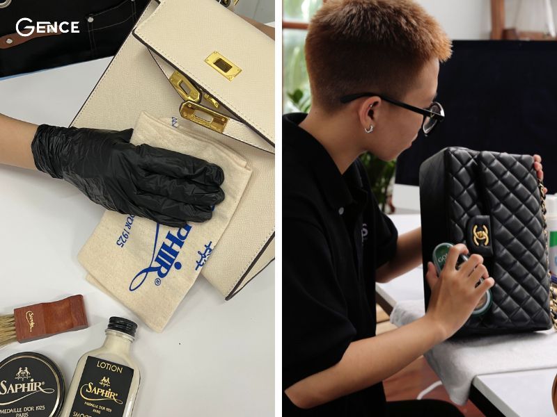 Cách tốt nhất là lau túi theo chiều dọc để tăng độ bền