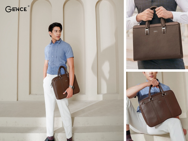 Cặp đi làm nam màu nâu kết hợp cùng trang phục thường ngày