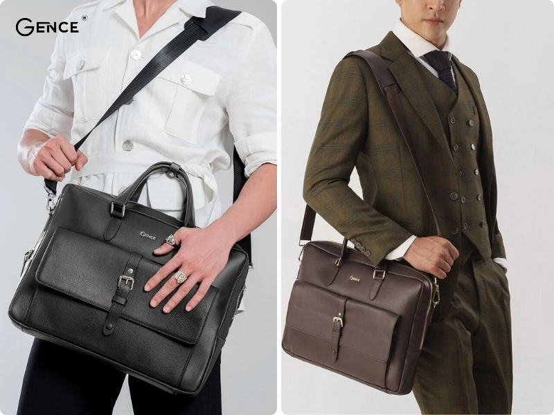 Dây đeo chéo và tay cầm của cặp laptop Gence được sử dụng linh hoạt