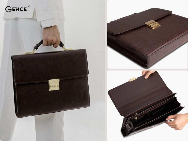 CTS07 màu nâu khóa số da bò vân kỳ đà độc đáo phối cùng bộ suit màu trắng