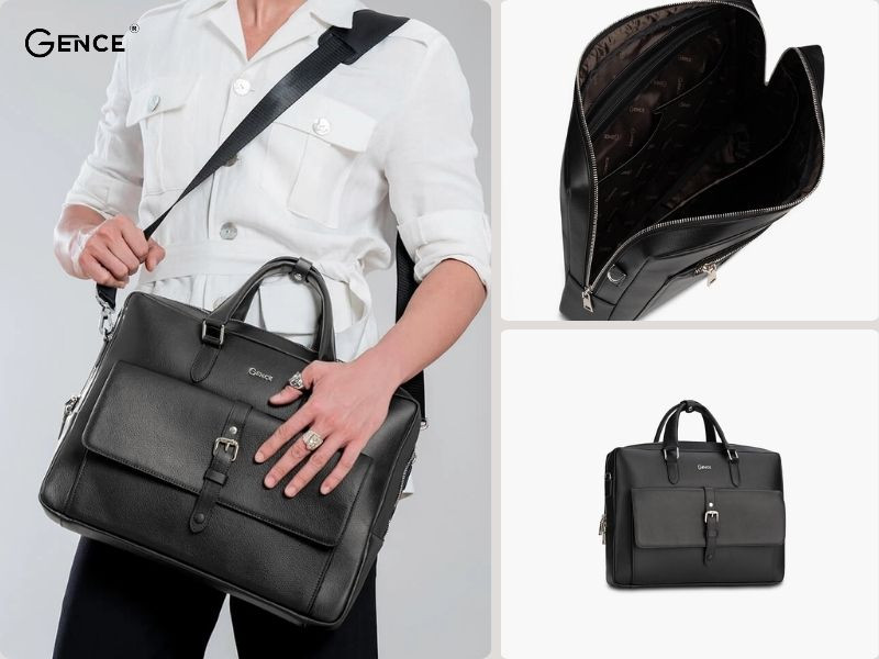 GCE12 màu đen da bò Alran phối cùng áo sơ mi ngắn tay và quần âu