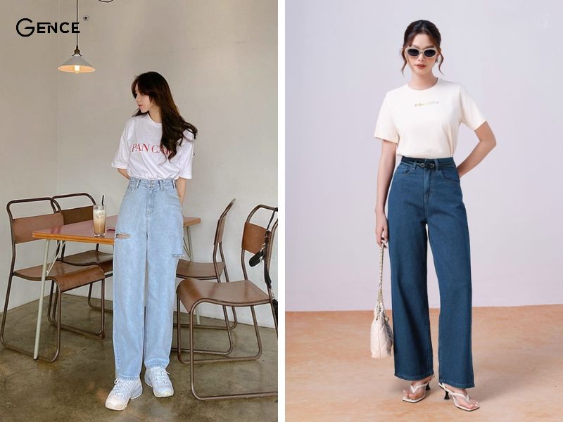 Áo phông mix-match với quần ống rộng