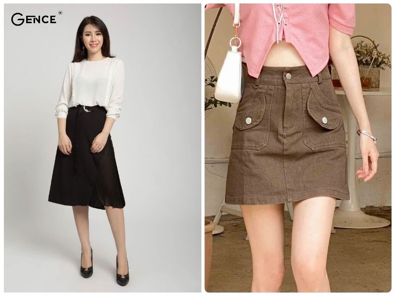 Chân váy chữ A chất liệu ren và chất liệu kaki