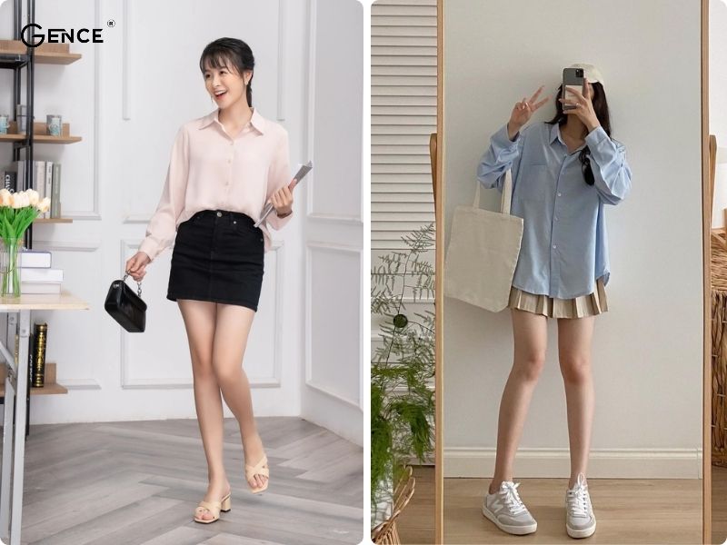 Chân váy ngắn, áo sơ mi nữ - outfit thời trang cá tính