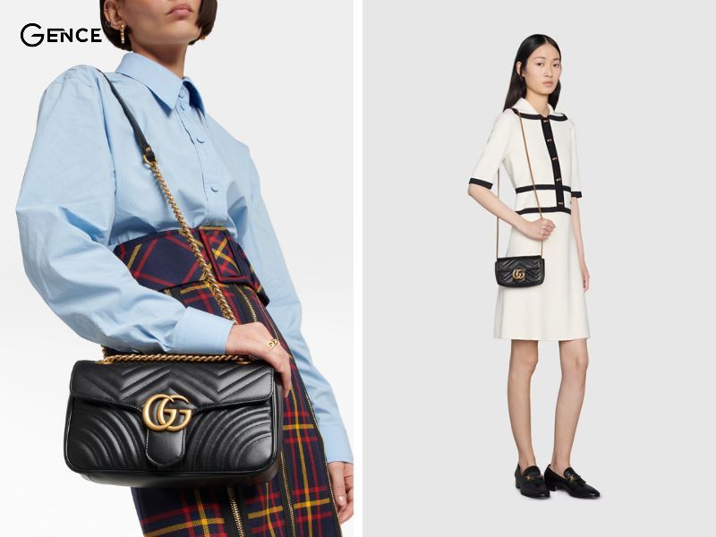 Chevron matelassé đen làm từ chất liệu da matelasse của Italy