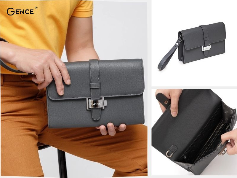 HT08 màu ghi da bò Taiga thiết kế dây xỏ cổ tay