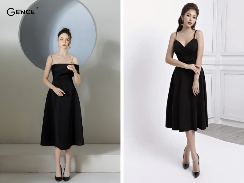 Đầm đen hai dây gợi cảm phù hợp tham gia tiệc