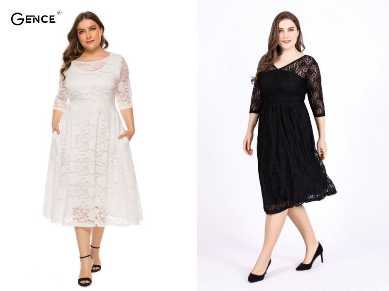 Đầm dự tiệc cho người mập thấp với chất liệu ren