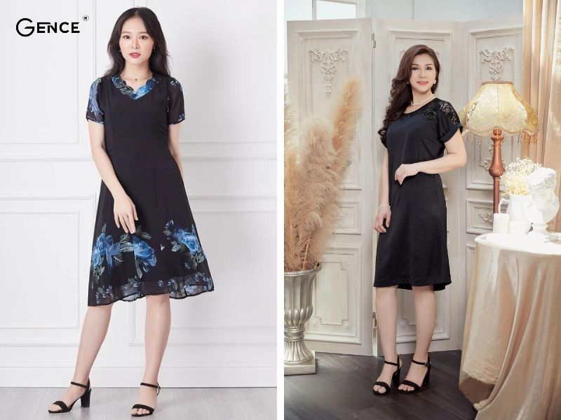 Đầm dự tiệc cho người mập thấp với váy suông chữ A