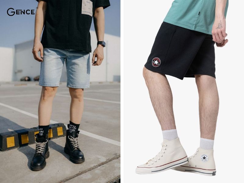 Giày cao cổ mix cùng áo phông, quần short