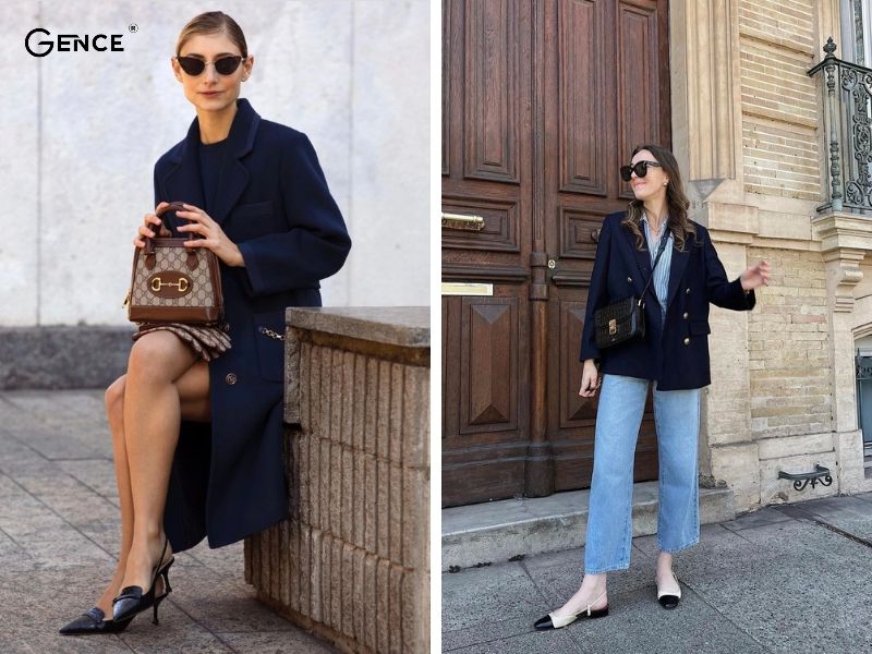 Phối blazer cùng giày slingback sang trọng