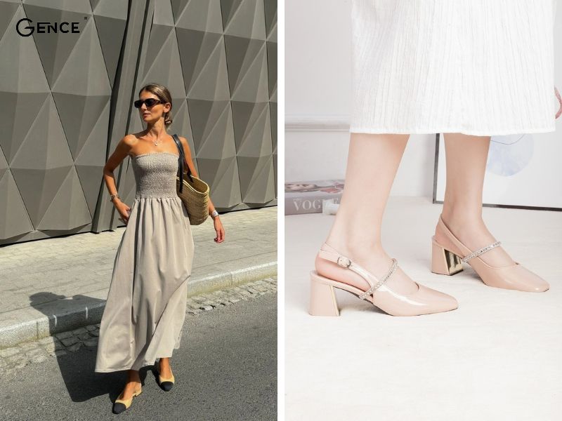 Phối đầm midi cùng giày Slingback