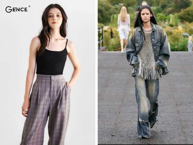 Áo hai dây mix đồ với quần ống rộng