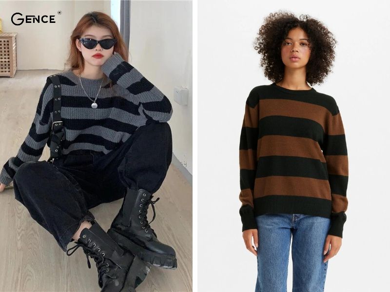 Áo sweater cá tính kết hợp cùng quần ống rộng