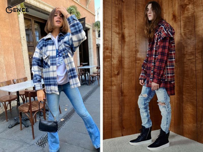 Áo kẻ caro match quần jeans