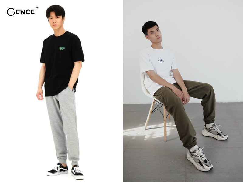 Áo thun basic match với quần jogger nam năng động