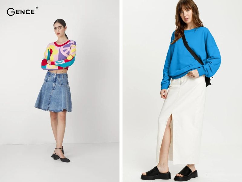 Không nên bỏ qua set đồ áo jumper và chân váy jean