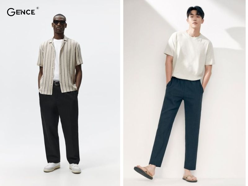 Kết hợp phong cách retro gồm áo phông và quần tây