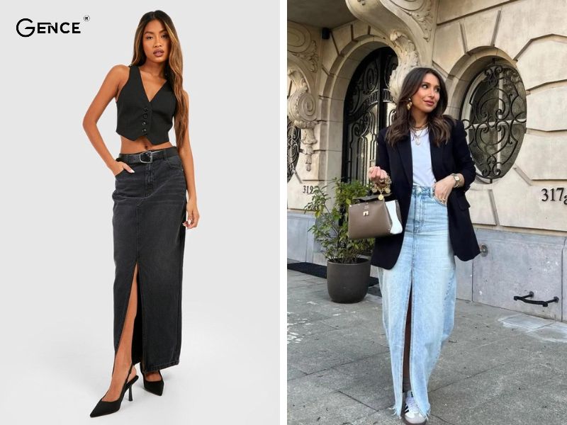 Lưu ý phối đồ với chân váy jean dài mà bạn nên biết