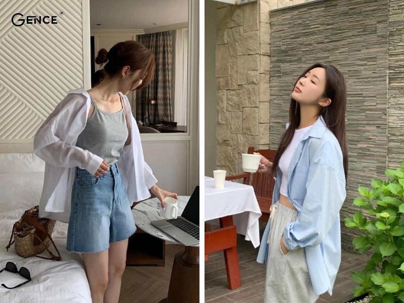 Mặc sơ mi oversize nữ như áo khoác ngoài