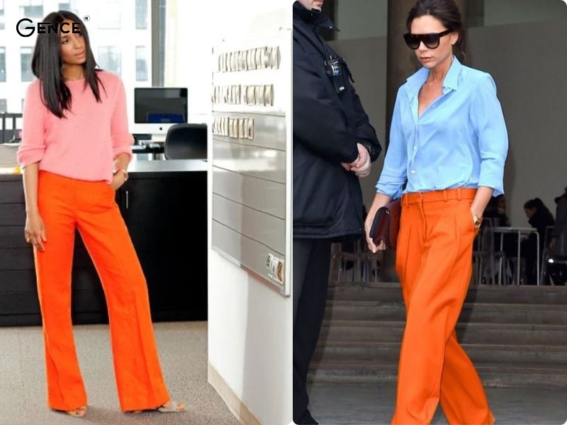 Thời trang sang trọng cùng quần màu cam