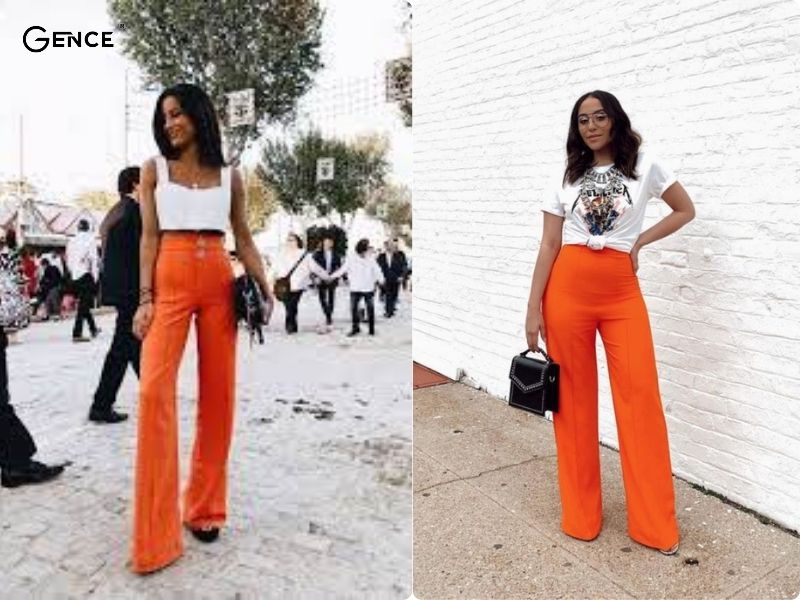Thể hiện cá tính thời trang cùng quần cam và áo trắng