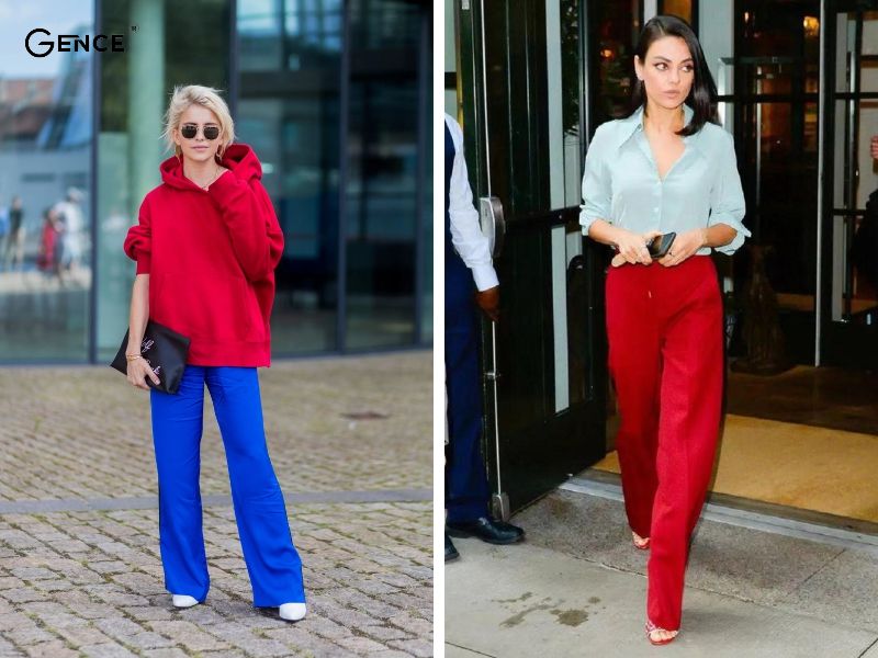 Năng động set đồ xanh dương và màu đỏ đô