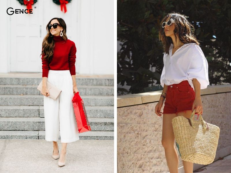 Mix-match màu đỏ đô với màu trắng trang nhã