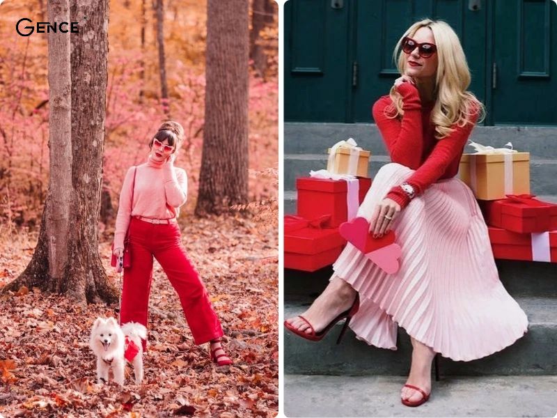 Kết hợp màu hồng và đỏ tăng thêm sự cá tính cho cô nàng