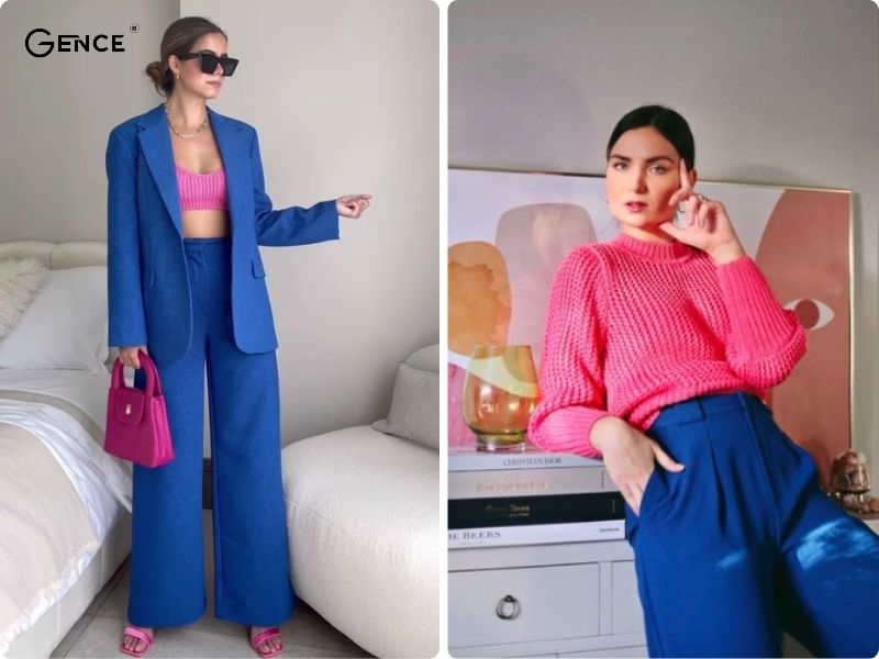 Màu xanh dương kết hợp màu hồng tạo sự tương phản ấn tượng