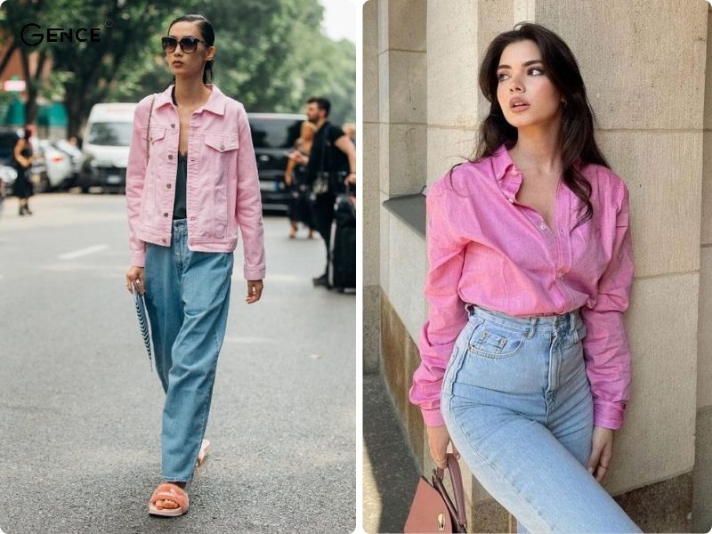 Style trẻ trung, khỏe khoắn khi kết hợp màu hồng và xanh denim