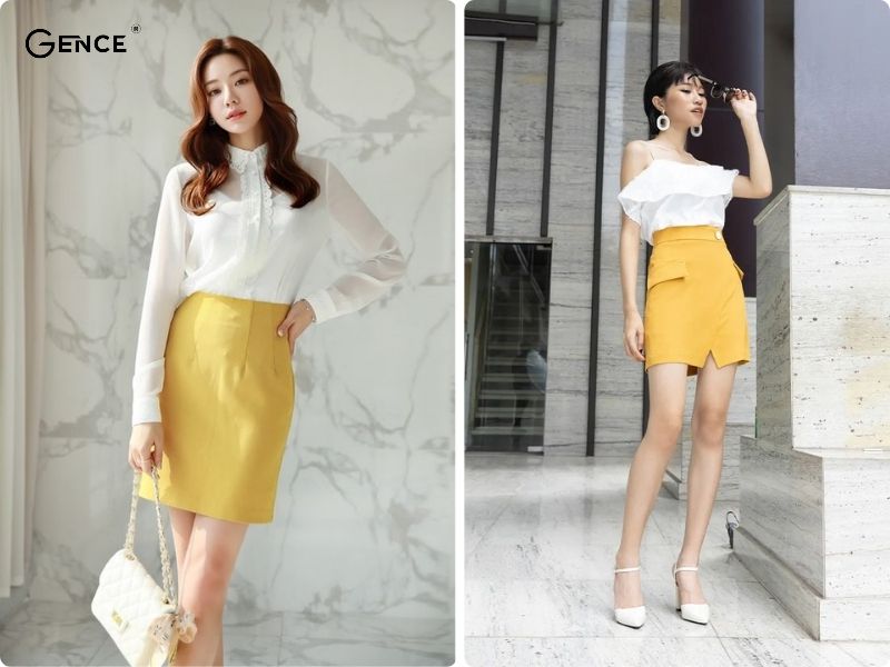 Trắng kết hợp vàng là cách phối đồ làm nổi bật bộ trang phục