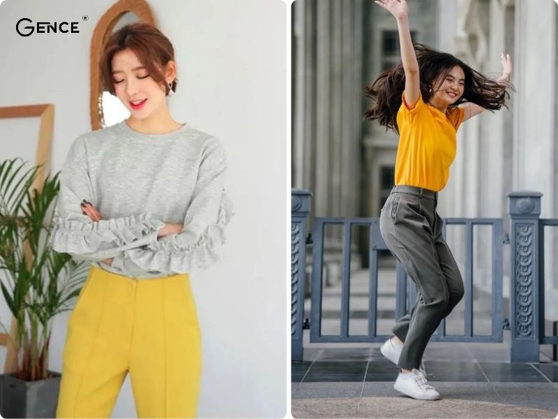 Phối đồ với gam màu vàng và xám bổ sung cho nhau