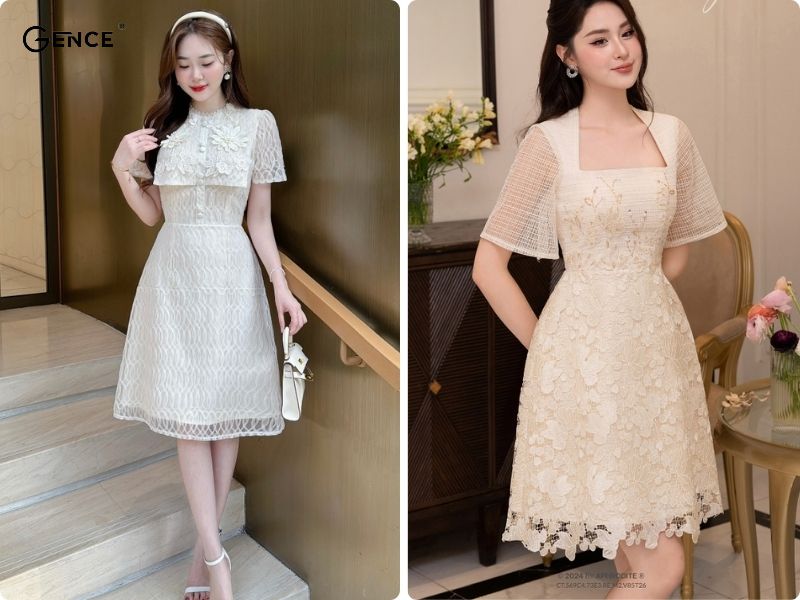 Thiết kế đầm liền phối ren sang trọng và quý phái