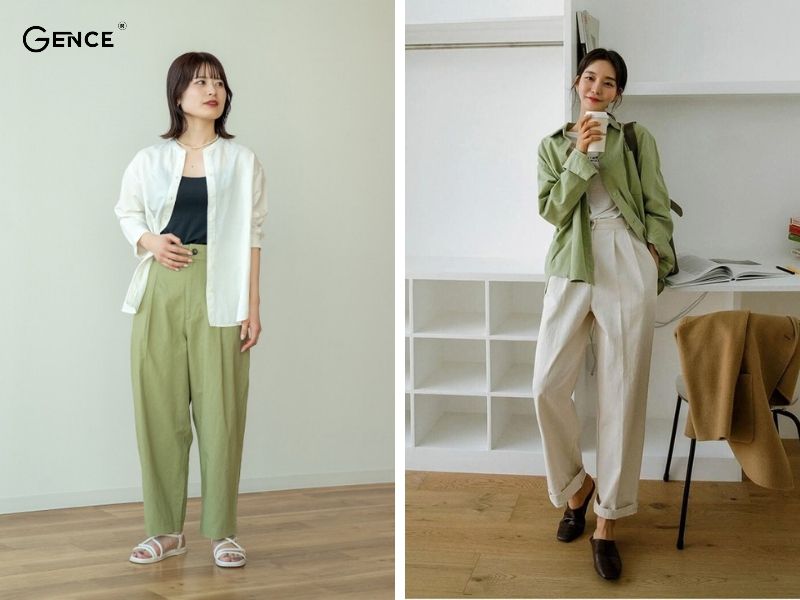 Set đồ hoàn hảo khi phối xanh cốm với màu trắng