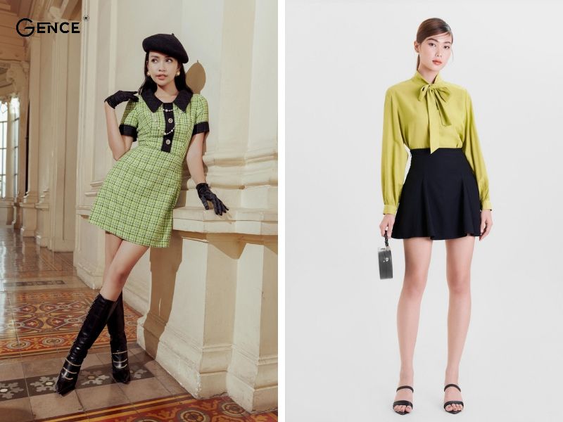 Năng động với set đồ màu xanh cốm mix với màu đen