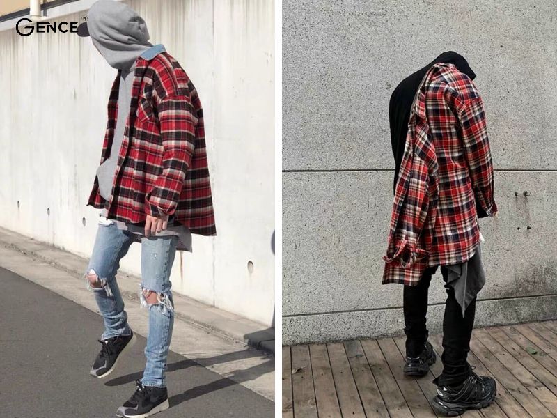 Mix áo flannel và quần jeans