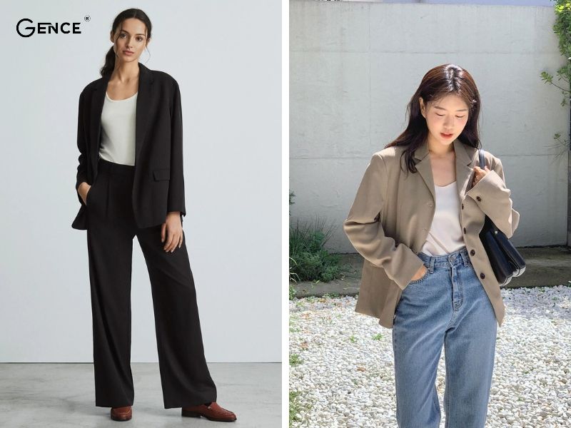 Mix áo hai dây với blazer