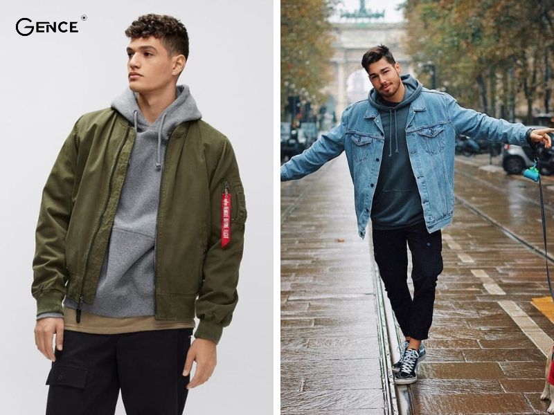 Mix áo hoodie và áo khoác bên ngoài